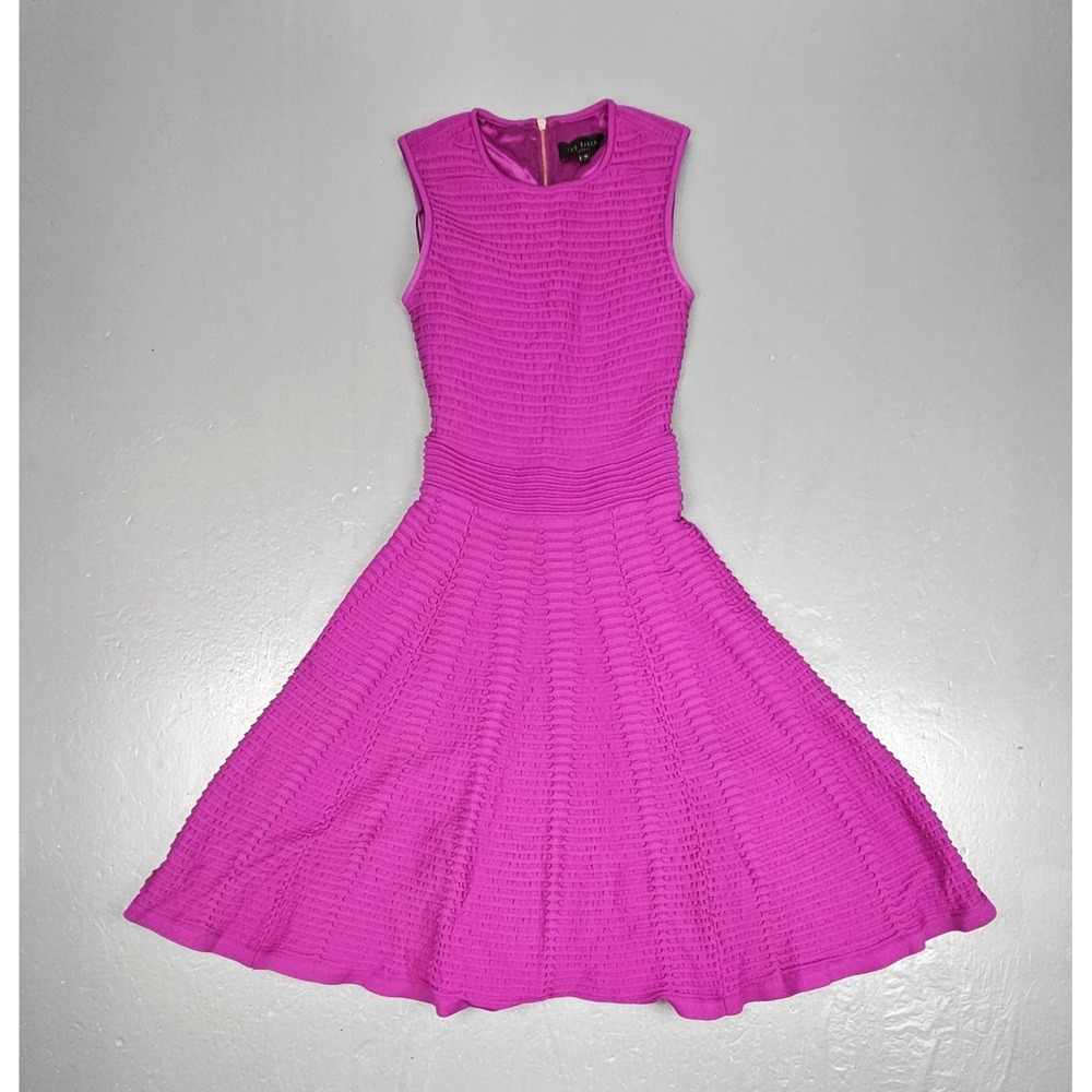 Ted Baker London Malou Dress Womens‎ 0 Pink Fit and Flare Skater Ottoman Knit